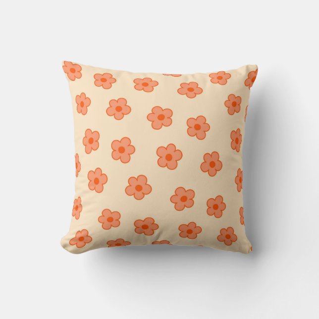 Coussin Pêche Whimsical & Orange Floral Retro, Gai (Recto)