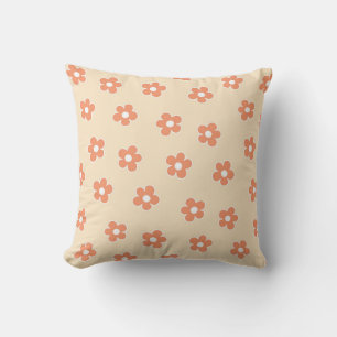 Coussin Pêche Whimsical & Orange Floral Retro, Gai