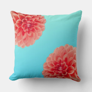 Coussin Pêcher Dahlia & Aqua Blue