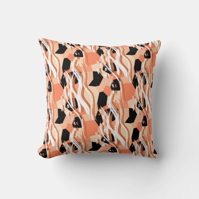 Coussin Pêcher noir blanc Motif Abstrait. (Recto)