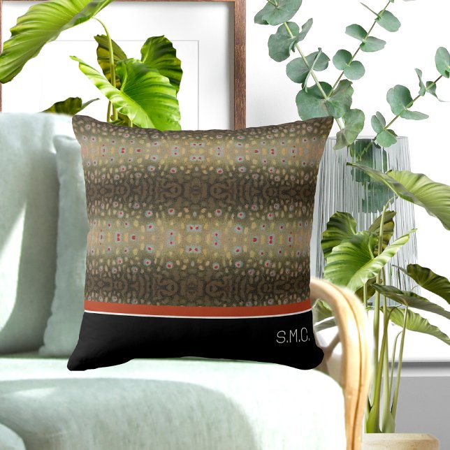 Coussin Pêcheur Brook Truite Poisson Olive Black White Rus (Créateur téléchargé)