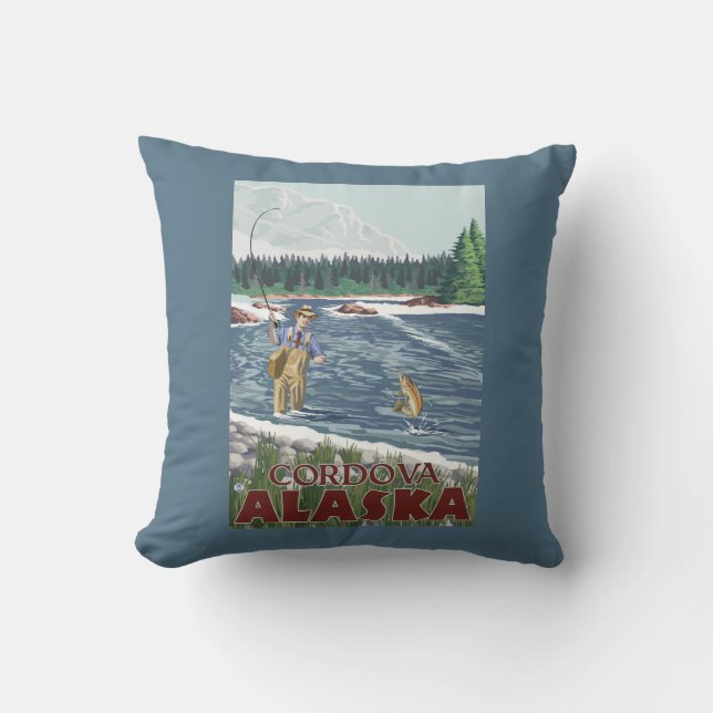 Coussin Pêcheur de mouche - Cordova, Alaska (Recto)