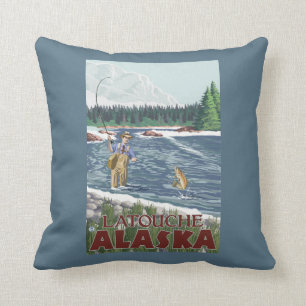 Coussin Pêcheur de mouche - Latouche, Alaska