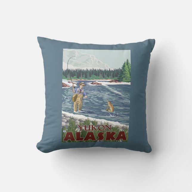 Coussin Pêcheur de mouche - le Yukon, Alaska (Recto)