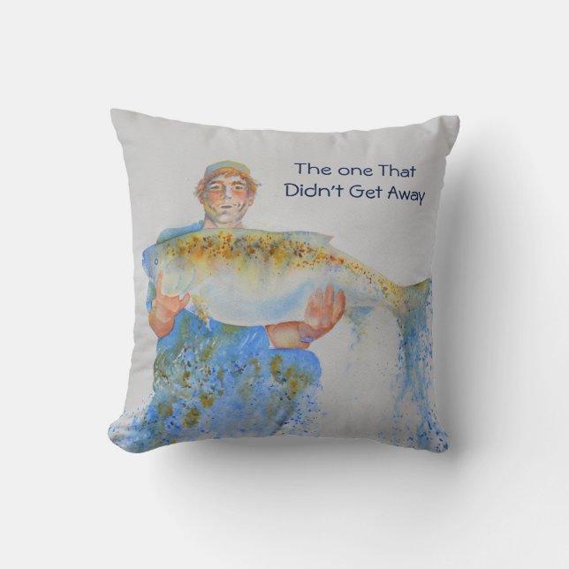 Coussin Pêcheur peinture d'aquarelle cadeau de pêche pour  (Recto)