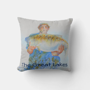 Coussin Pêcheur peinture d'aquarelle cadeau de pêche pour
