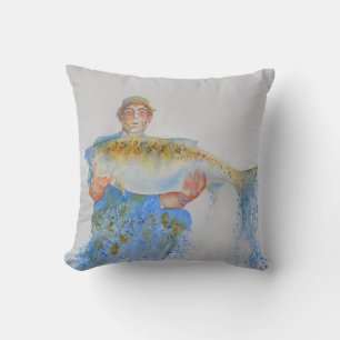 Coussin Pêcheur peinture d'aquarelle cadeau de pêche pour 