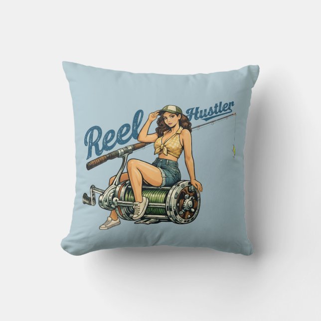 Coussin Pêcheur Rétro - Pêche à la Ligne - Épinglette Drôl (Recto)