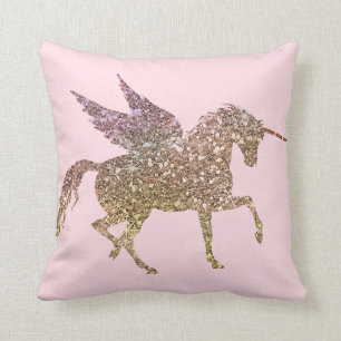 Coussin Pégase Cheval Licorne Paillettes Brillantes Or Ten