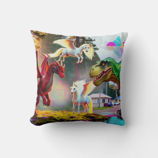 Coussin Pégase, dragon et dinosaure mythiques et préhistor