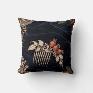 Coussin Peigne à la rose argentée sur fond botanique marin
