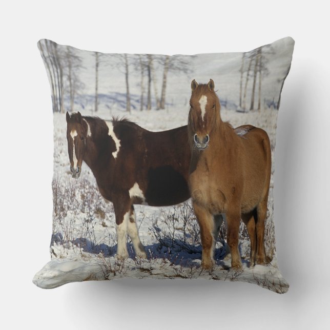 Coussin Peignez les chevaux dans la neige (Recto)