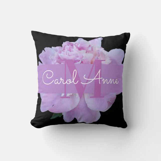 Coussin Peine rose violet Monogramme Floral Black Thailler (Recto)