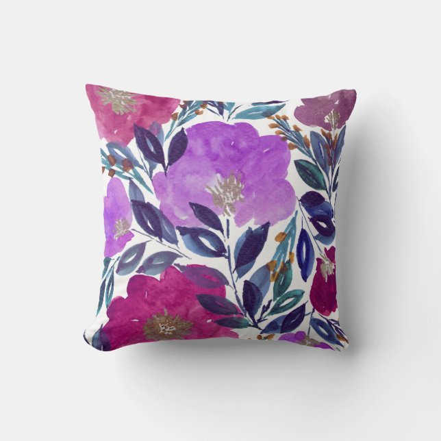 coussin peint à la main de fleurs d'aquarelle (Recto)