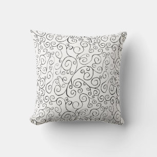 Coussin Peint à la main Motif de courbe noire sur blanc