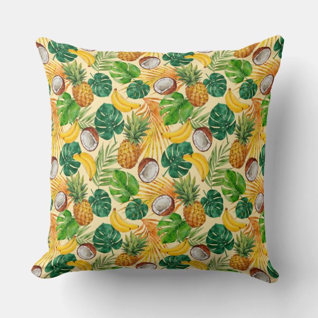 Coussin Peint à la main Motif Tropical été (Recto)