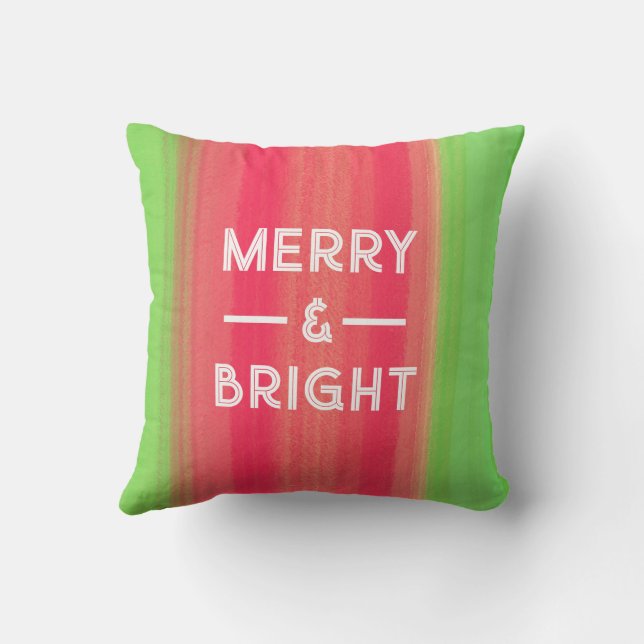 Coussin Peint à la main vert et rouge Merry and Bright (Verso)