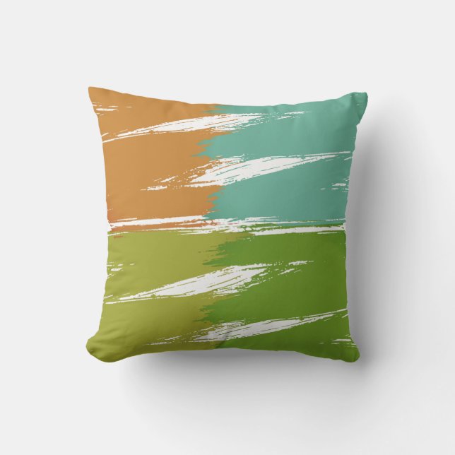 Coussin Peinture à brosse verte orange citron vert no 3 (Recto)