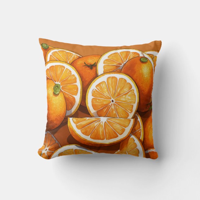 Coussin Peinture à huile de dessin orange (Recto)