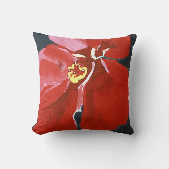 Coussin Peinture à la fleur de l'Hibiscus d'Hawaii rouge (Recto)