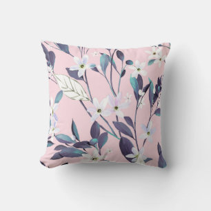 Coussin Peinture à la main élégant feuillage violet, fleur