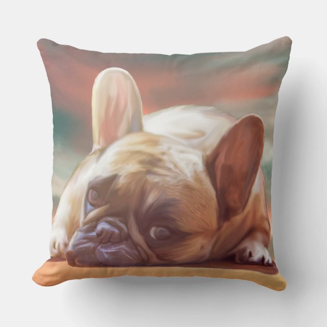 Coussin Peinture à l'aquarelle de Bouldog français mignon (Recto)