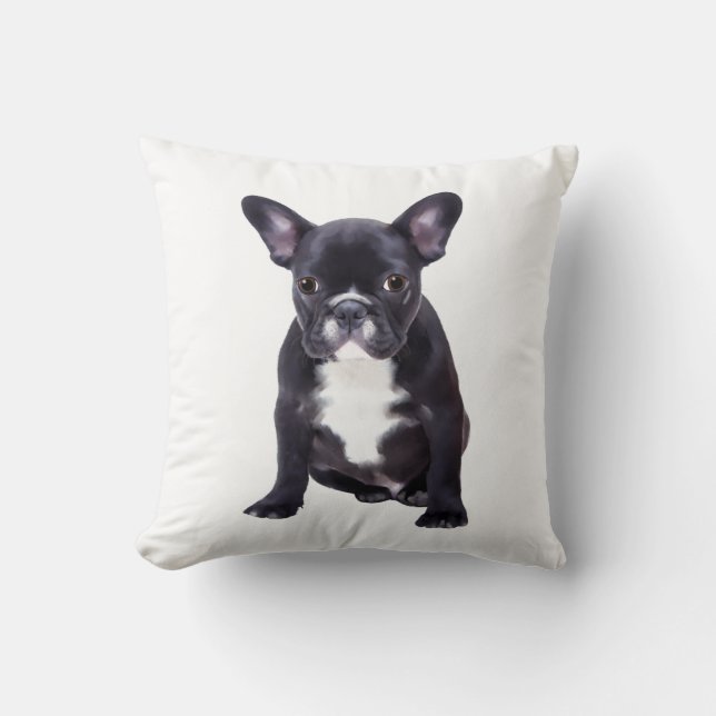 Coussin Peinture à l'aquarelle de Bouledogue Français (Recto)