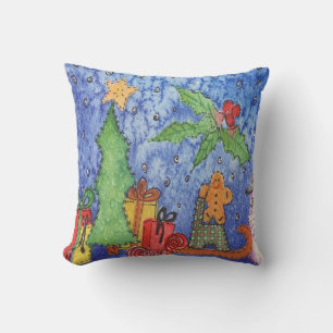 Coussin Peinture à l'aquarelle de joie de Noël fantaisiste