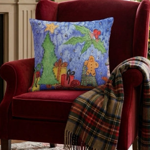 Coussin Peinture à l'aquarelle de joie de Noël fantaisiste