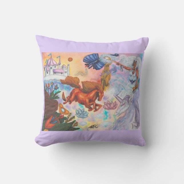 Coussin Peinture à l'aquarelle Licorne Opale Fée Dragon Fe (Recto)