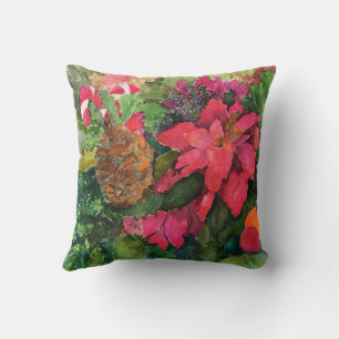 Coussin Peinture à l'aquarelle originale de poinsettia de
