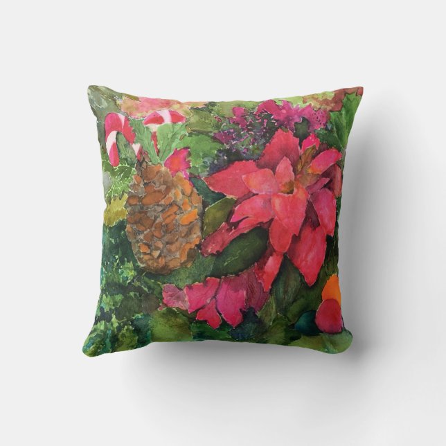 Coussin Peinture à l'aquarelle originale de poinsettia de  (Verso)