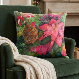 Coussin Peinture à l'aquarelle originale de poinsettia de
