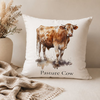 Coussin Peinture à l'aquarelle personnalisée de vache de p