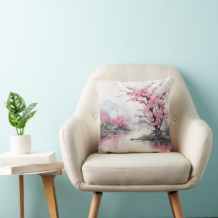 Coussin Peinture à l'encre Arbre en fleurs