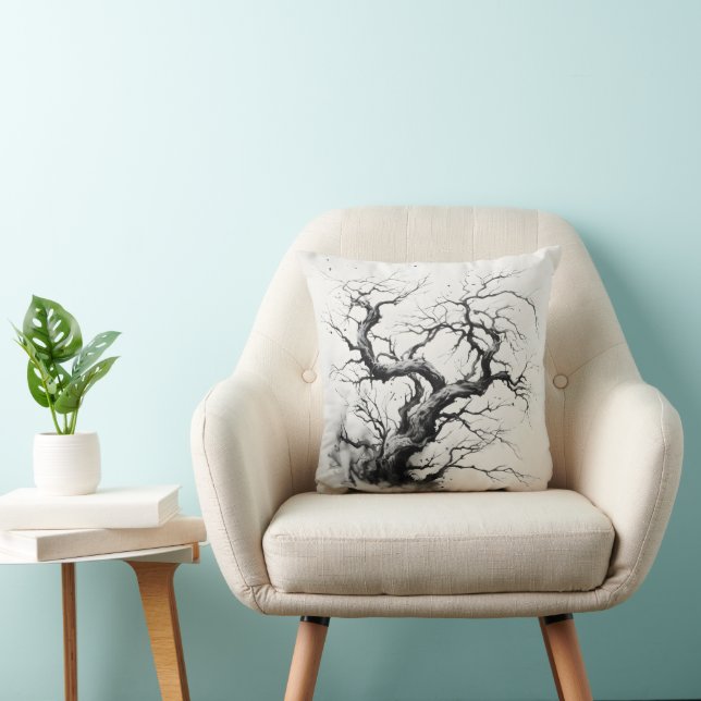 Coussin Peinture à l'encre d'arbre sombre (Chaise)