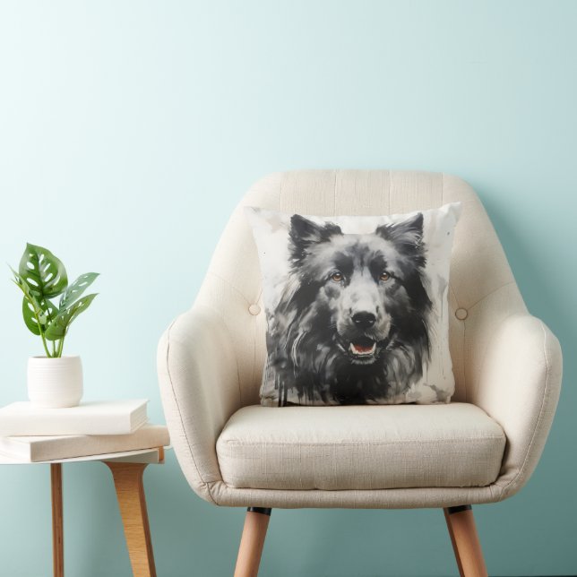 Coussin Peinture à l'encre de chien (Chaise)