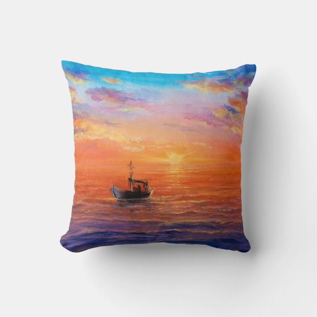 Coussin  Peinture à l'huile abstraite de bateau de pêche e (Recto)