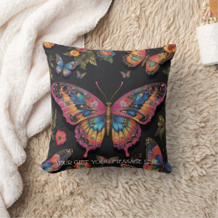 Coussin Peinture à l'huile de néon de papillon bohémien