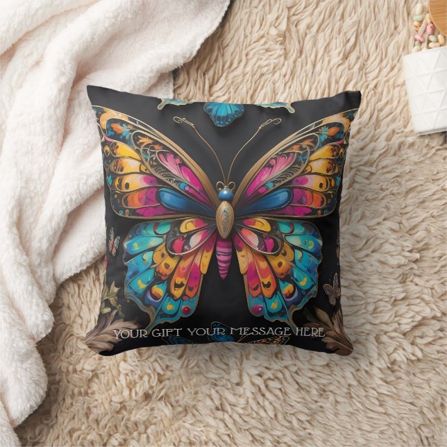 Coussin Peinture à l'huile de néon de papillon bohémien (Couverture)