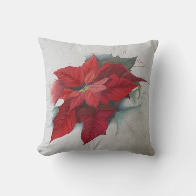 Coussin Peinture à l'huile de Noël de poinsettia (Recto)