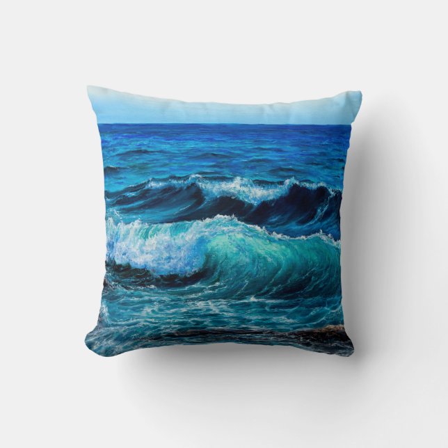 Coussin Peinture à l'huile montrant des vagues dans l'océa (Recto)