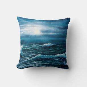 Coussin peinture à l'huile montrant les vagues de l'océan