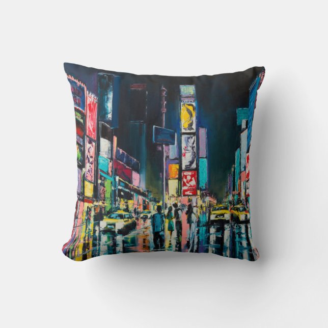 Coussin Peinture à l'huile "New York", vue nocturne de New (Recto)