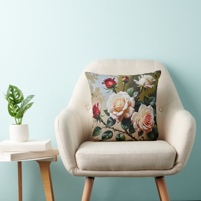 Coussin Peinture à l'huile rose blanche et rouge (Chaise)