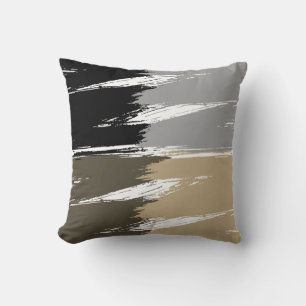 Coussin Peinture à pinceau noir gris Tan blanc