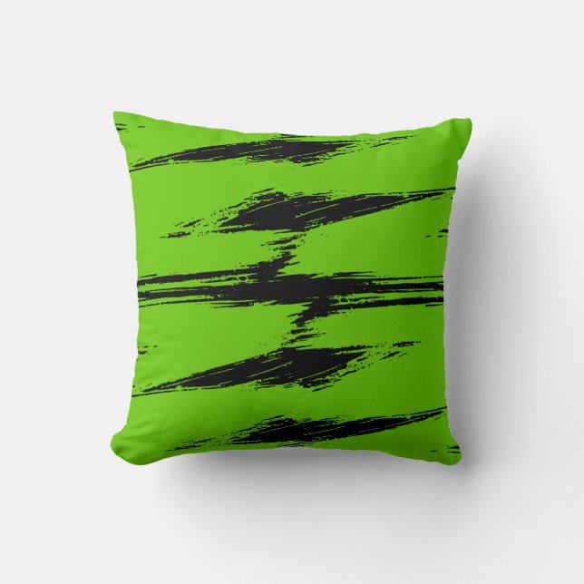Coussin Peinture à pinceau noir vert moderne (Recto)