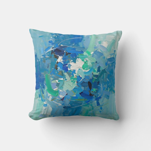 Coussin Peinture Abstraite à la Palette Ocean Bleu (Recto)