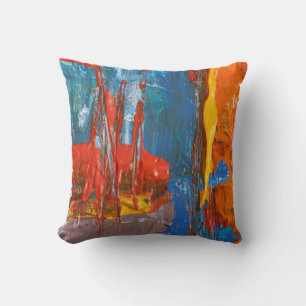 Coussin Peinture Abstraite bleue et orange