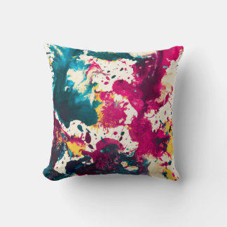 Coussin Peinture Abstraite colorée Turquoise et magenta